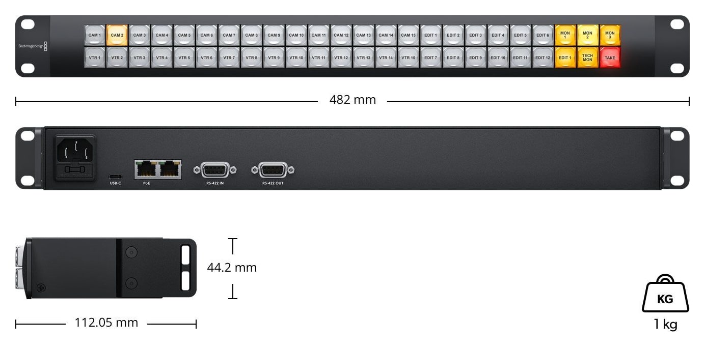 Blackmagic Videohub Smart Control Pro – Mere in teža