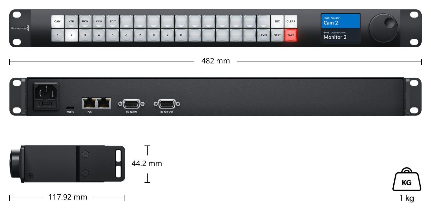 Blackmagic Videohub Master Control Pro – Mere in teža