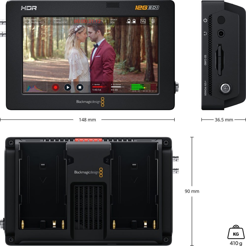 Video Assist 5″ 12G HDR – Mere in teža
