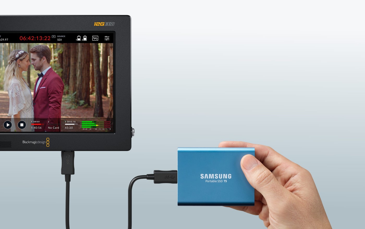 Video Assist 7″ 12G HDR – Dve reži SD in zunanji disk USB-C