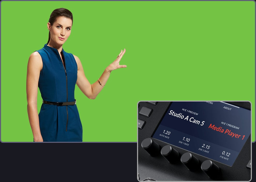 ATEM 2 M/E Advanced Panel 20 – Keyerji in sistemski zasloni LCD