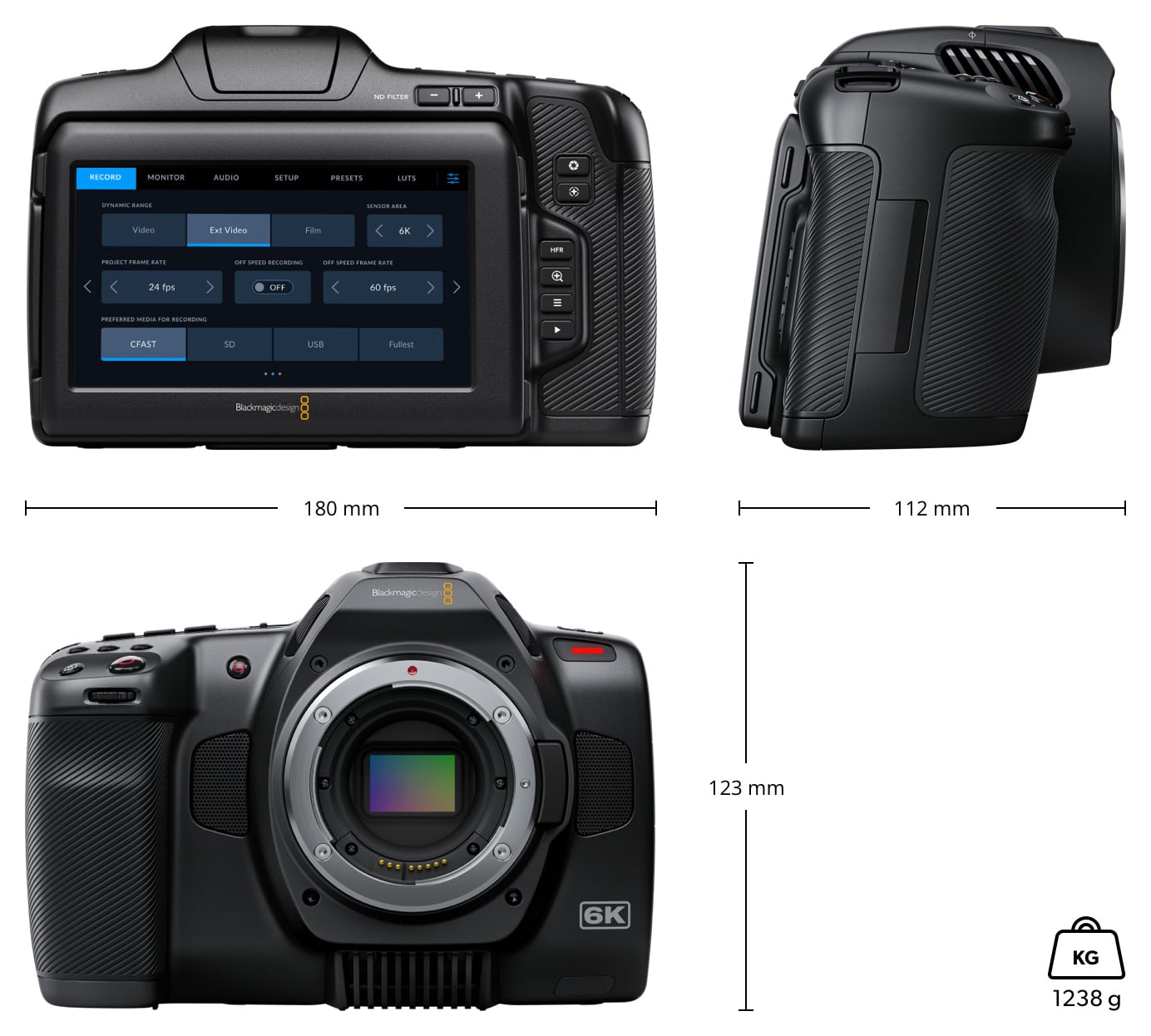 Blackmagic Pocket Cinema Camera 6K Pro – Mere in teža