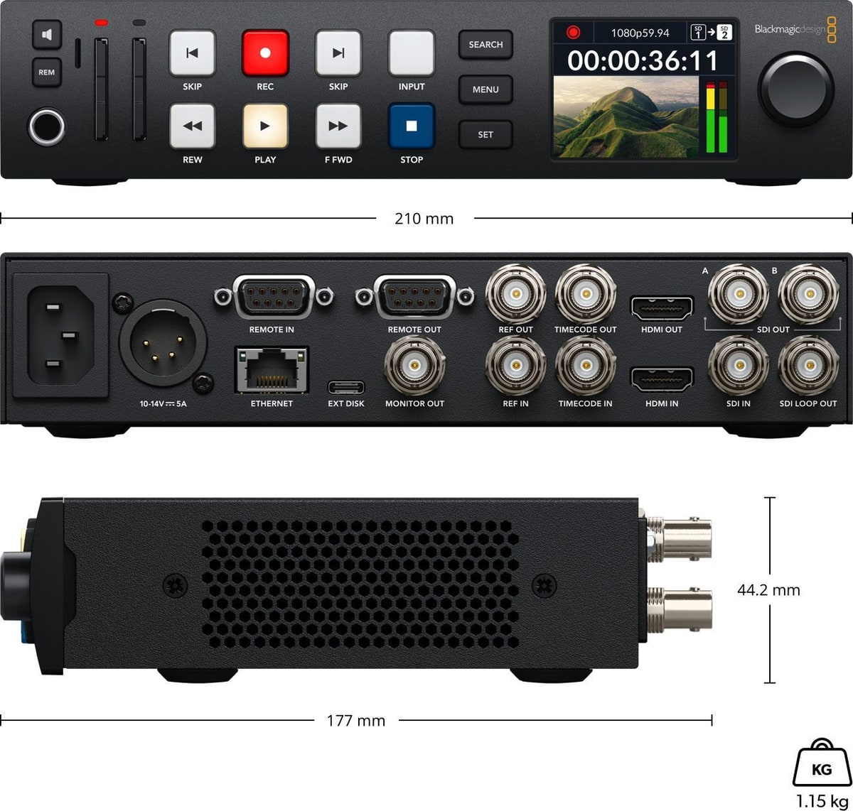HyperDeck Studio HD Plus – Mere in teža