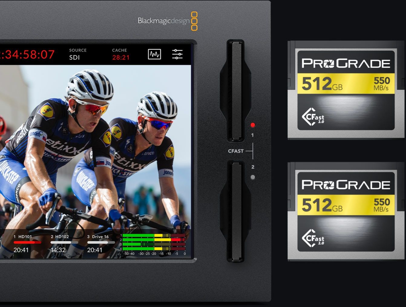 HyperDeck Extreme 4K HDR – Dve kartici CFast za neprekinjeno snemanje