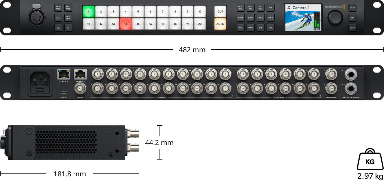 ATEM 2 M/E Constellation HD – Mere in teža