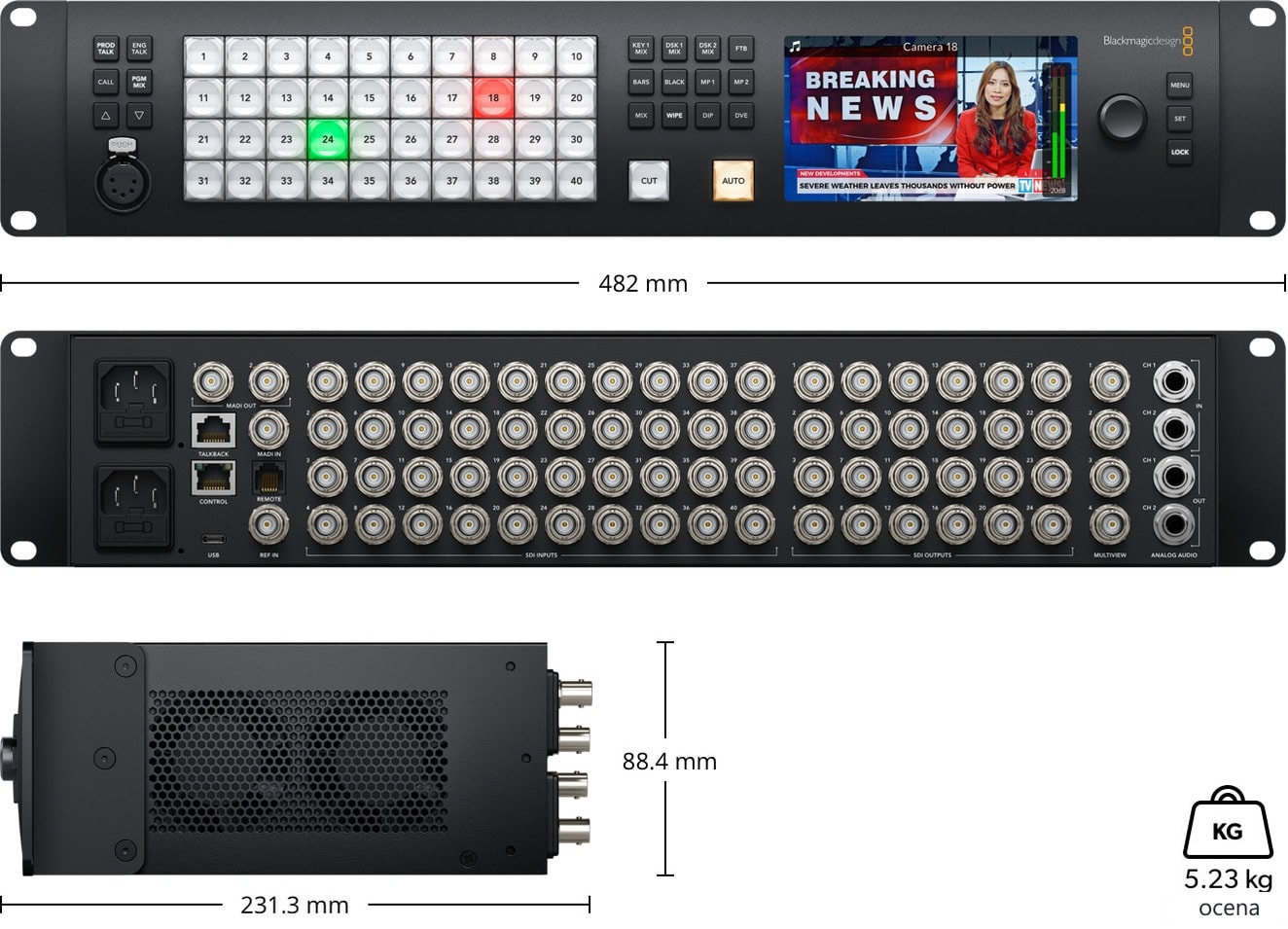 ATEM 4 M/E Constellation HD – Mere in teža