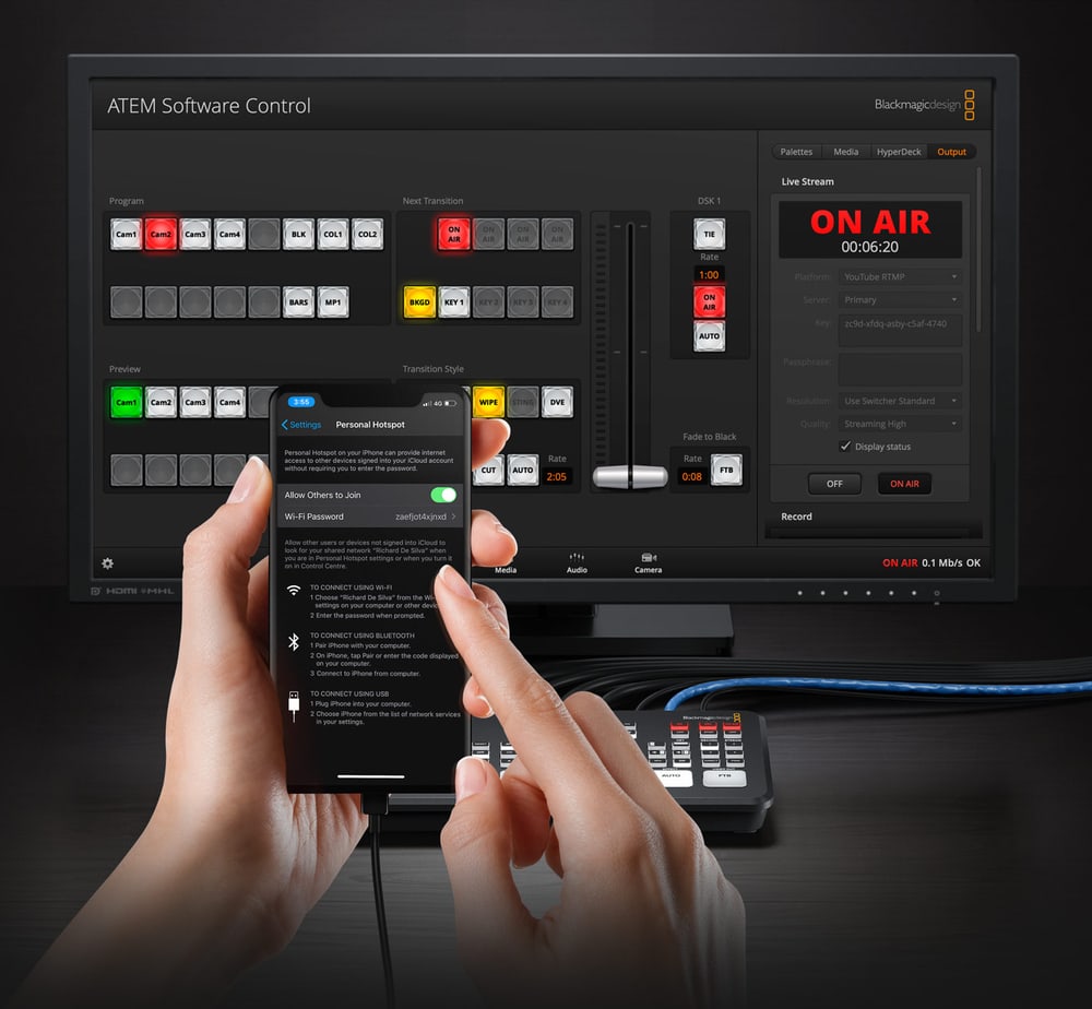 ATEM SDI Extreme ISO – Pretakanje prek Etherneta in mobilnih podatkov