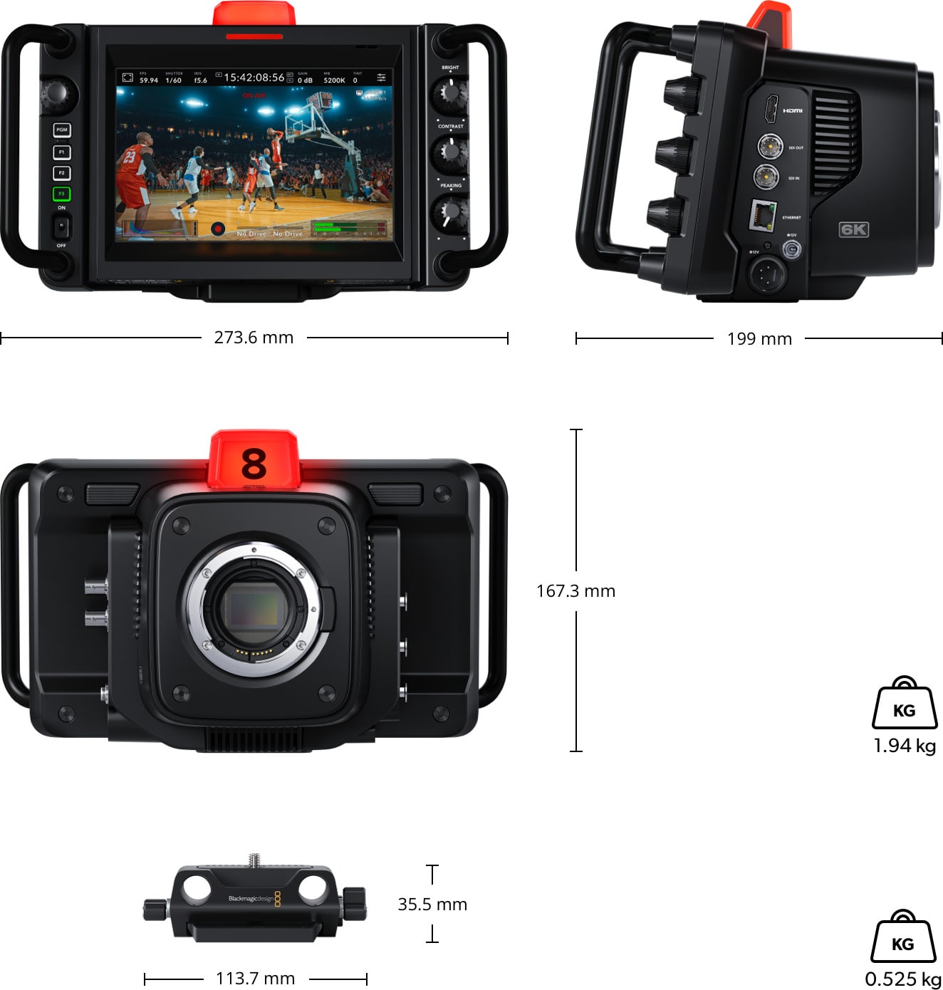 Blackmagic Design Studio Camera 6K Pro – Mere in teža
