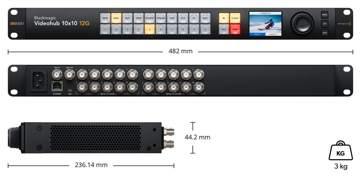 Blackmagic Videohub 10x10 12G – Mere in teža