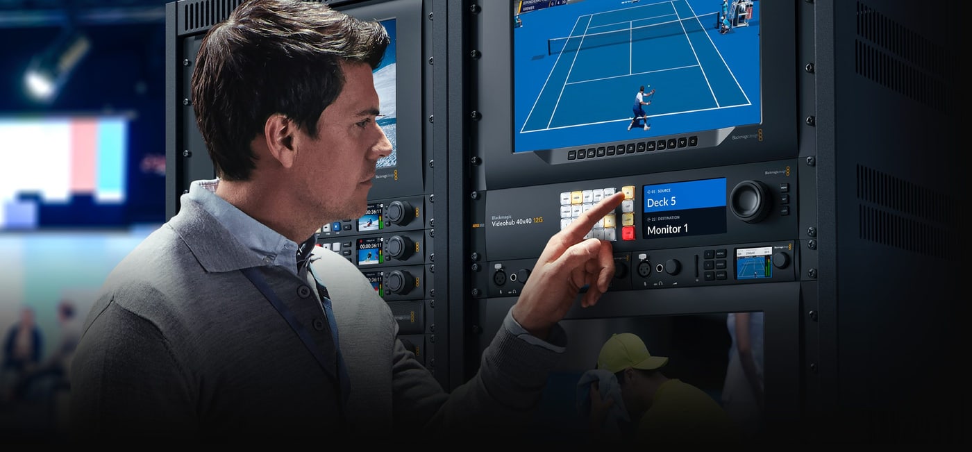 Blackmagic Videohub 40x40 12G – Živa slika na zaslonu LCD pred preklopom