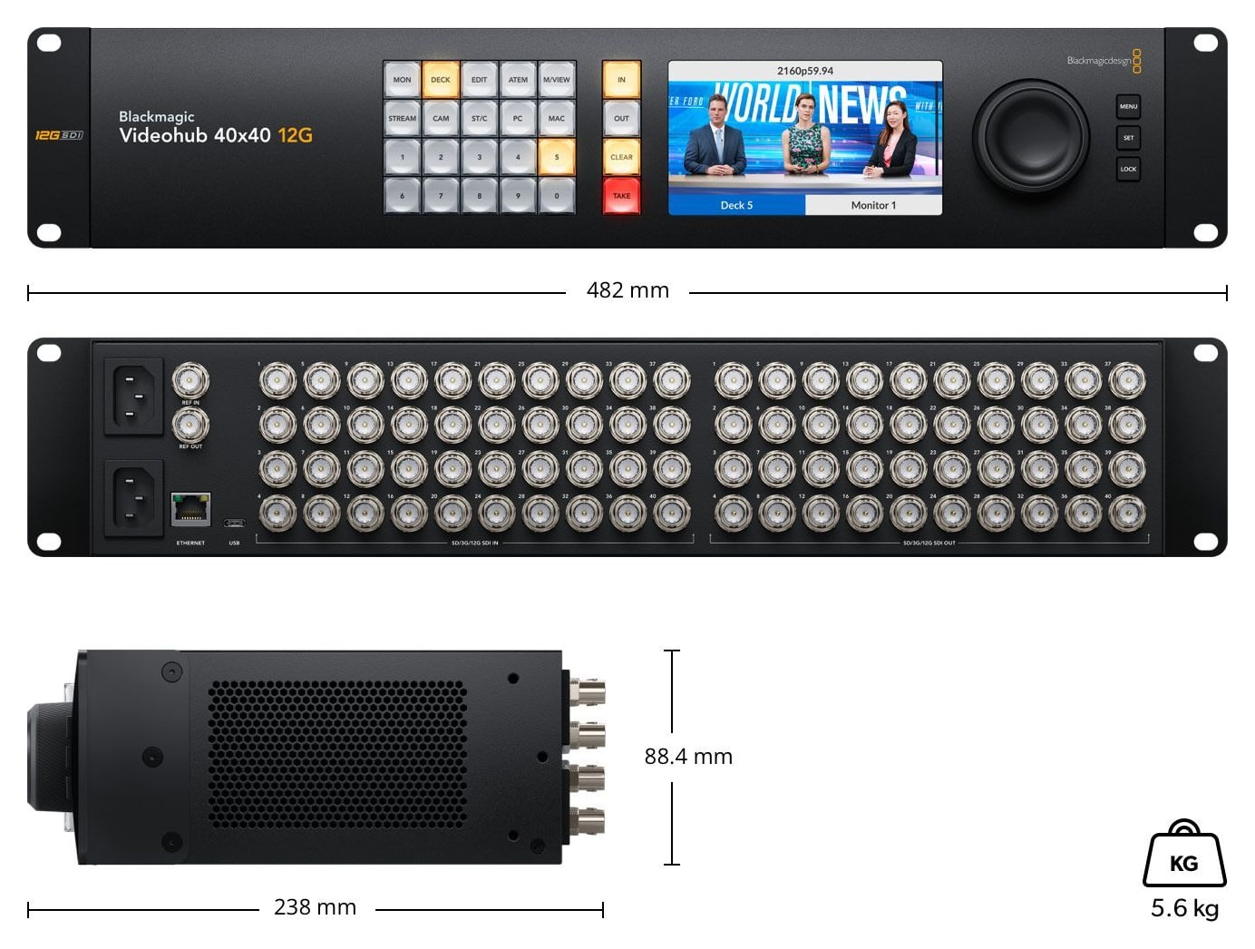 Blackmagic Videohub 40x40 12G – Mere in teža