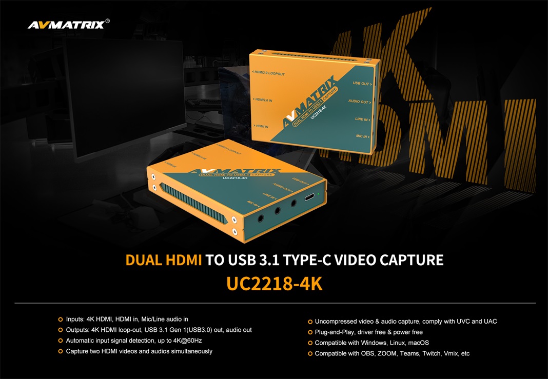 AVMATRIX UC2218-4K dvojni HDMI zajem