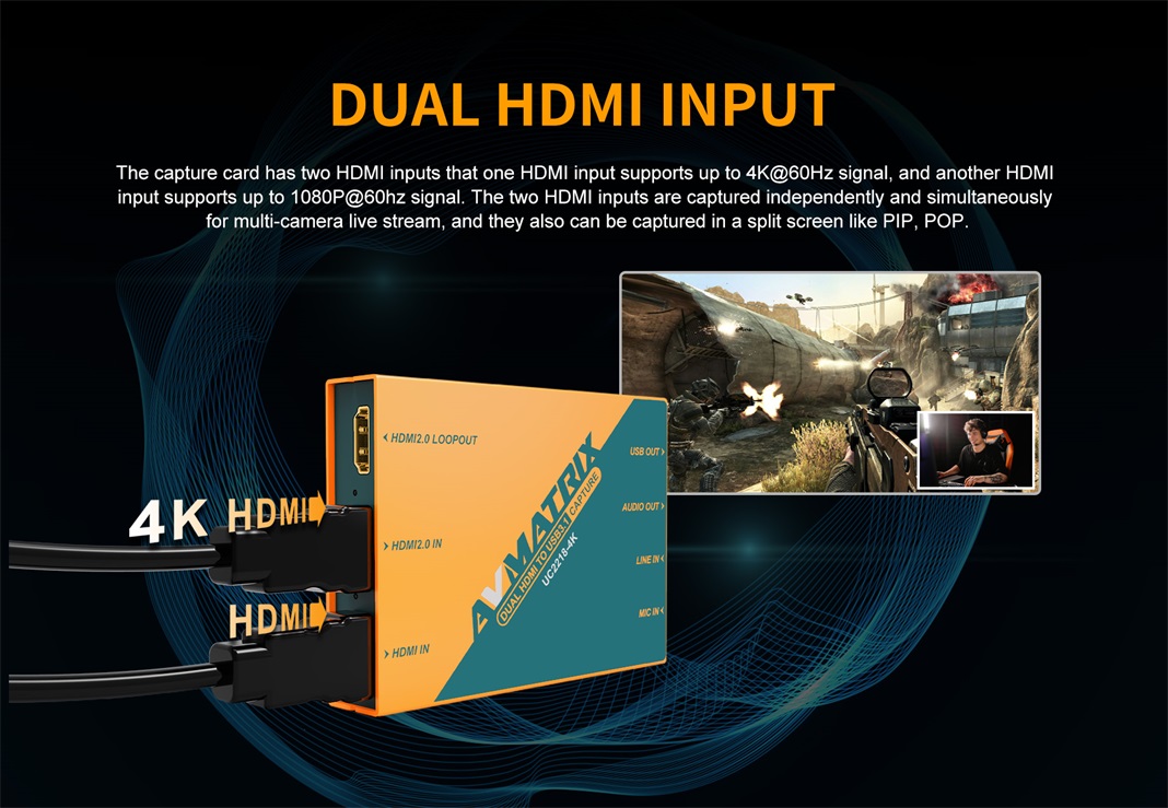 AVMATRIX UC2218-4K dvojni HDMI vhod