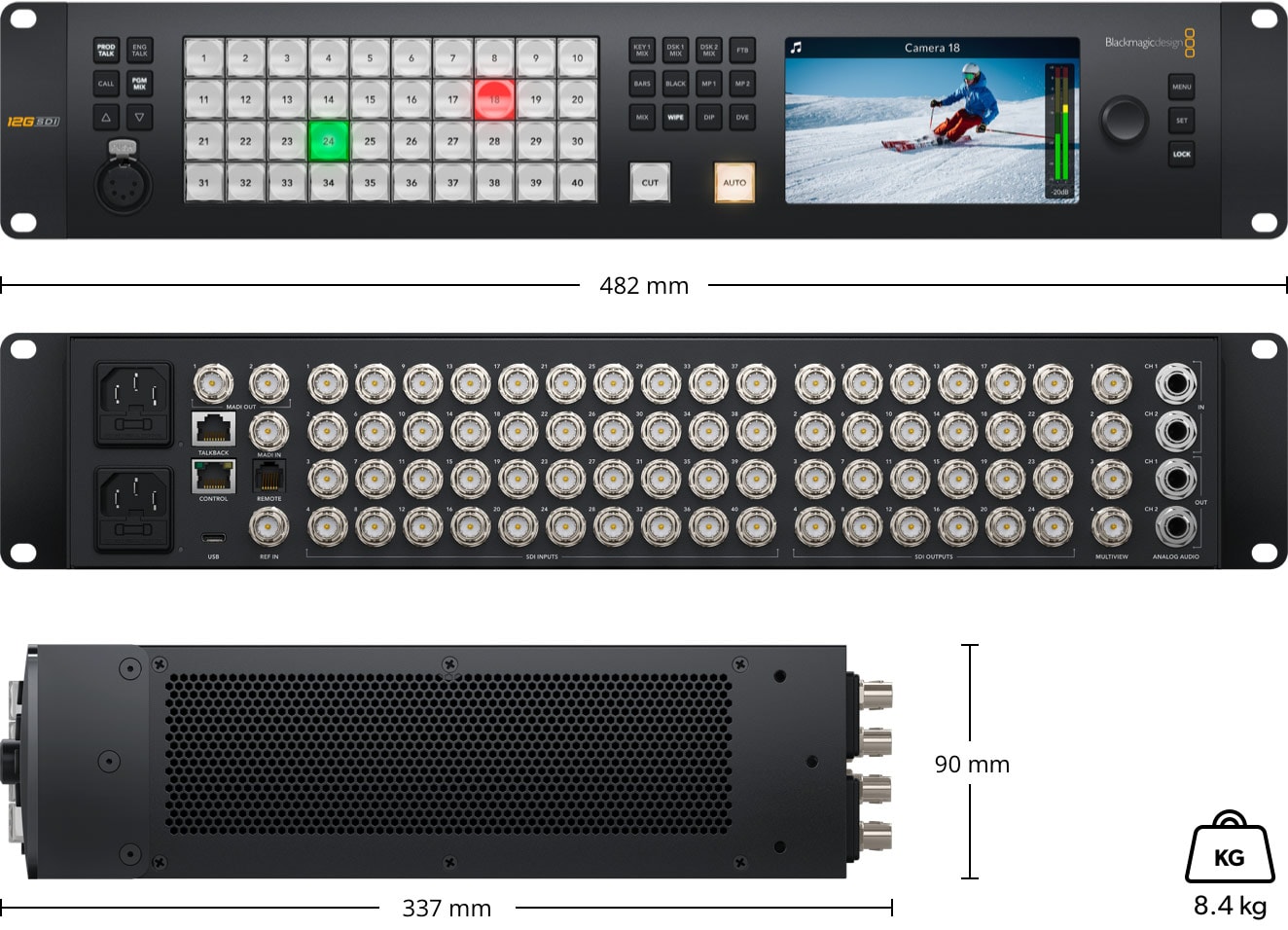 ATEM 4 M/E Constellation 4K – Mere in teža