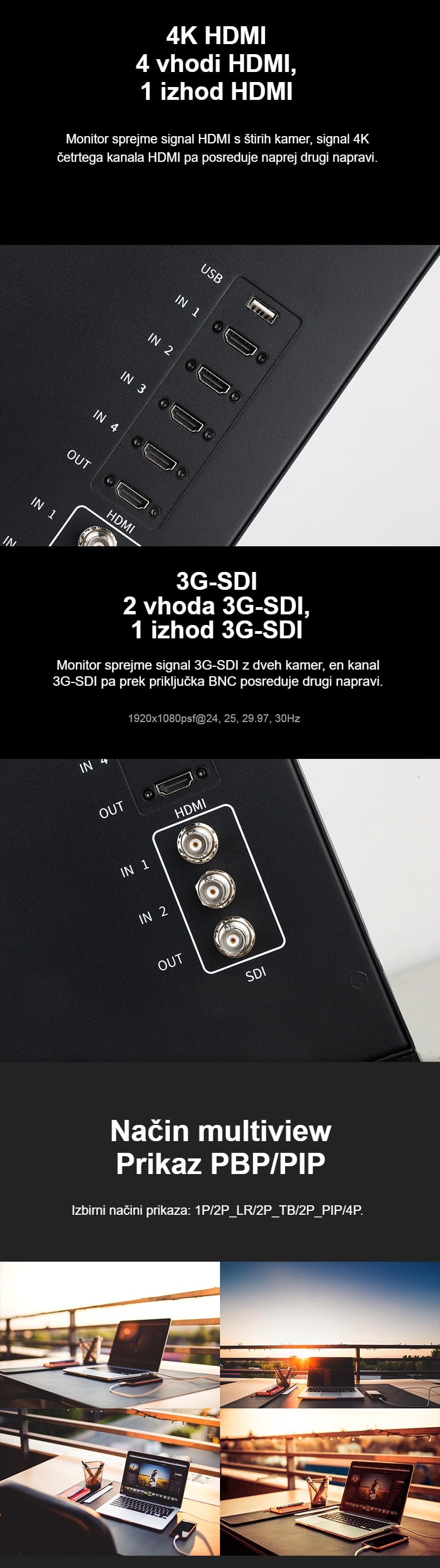 Štirje HDMI, dva 3G-SDI in multiview