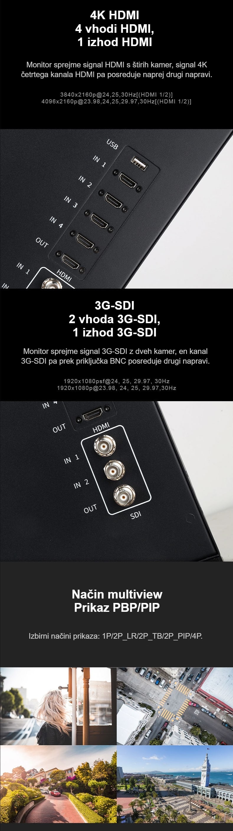 Štirje HDMI, dva 3G-SDI in multiview