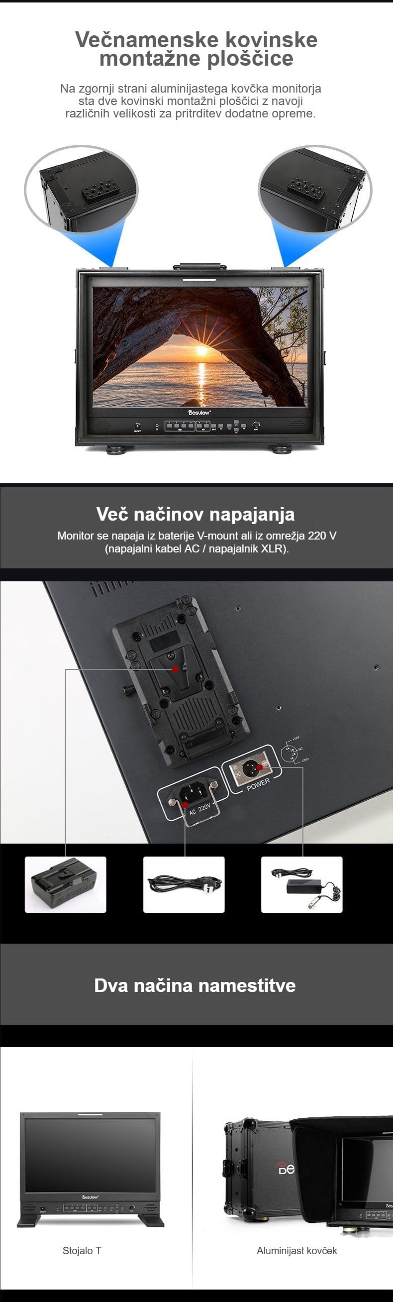 Montažne ploščice, napajanje in dve izvedbi
