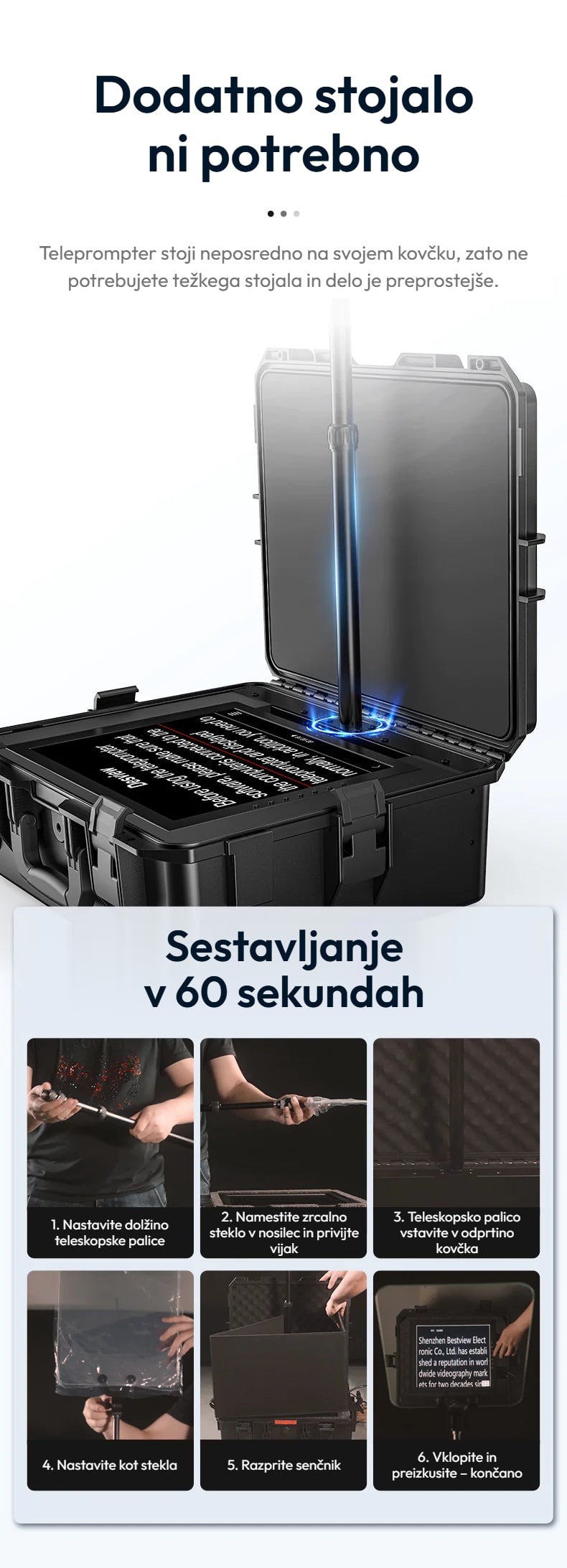 Brez dodatnega stojala, sestavljen v 60 sekundah