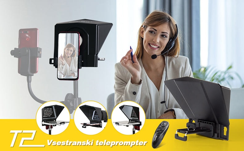 Vsestranski teleprompter za telefon, tablico in DSLR