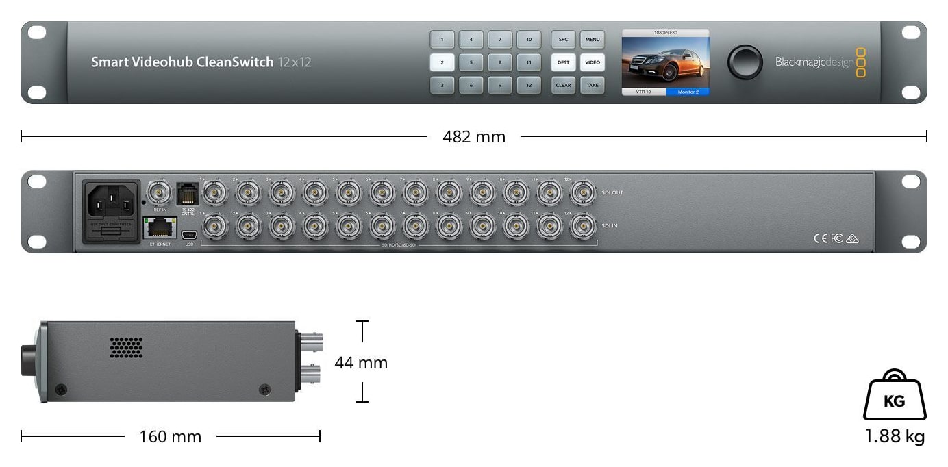 Blackmagic Smart Videohub CleanSwitch 12x12 – Mere in teža