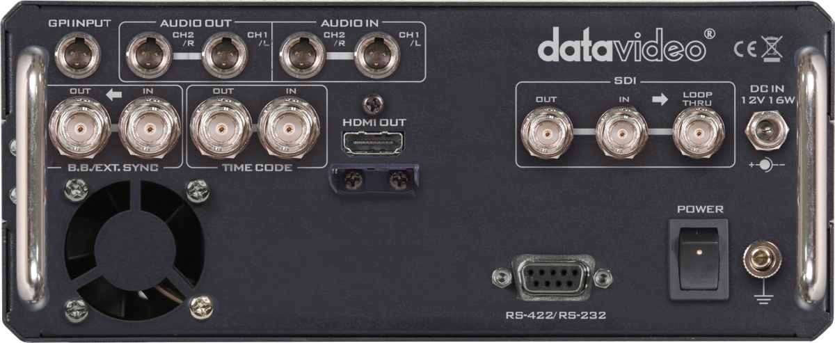Zadnji priključki snemalnika Datavideo HDR-60