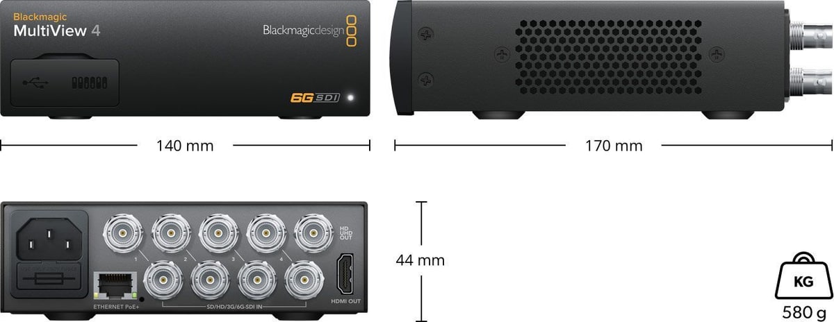 Blackmagic MultiView 4 – Mere in teža