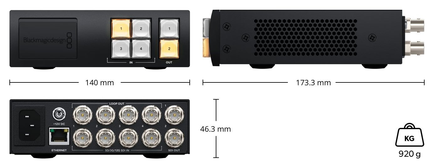 Blackmagic Videohub Mini 4x2 12G – Mere in teža