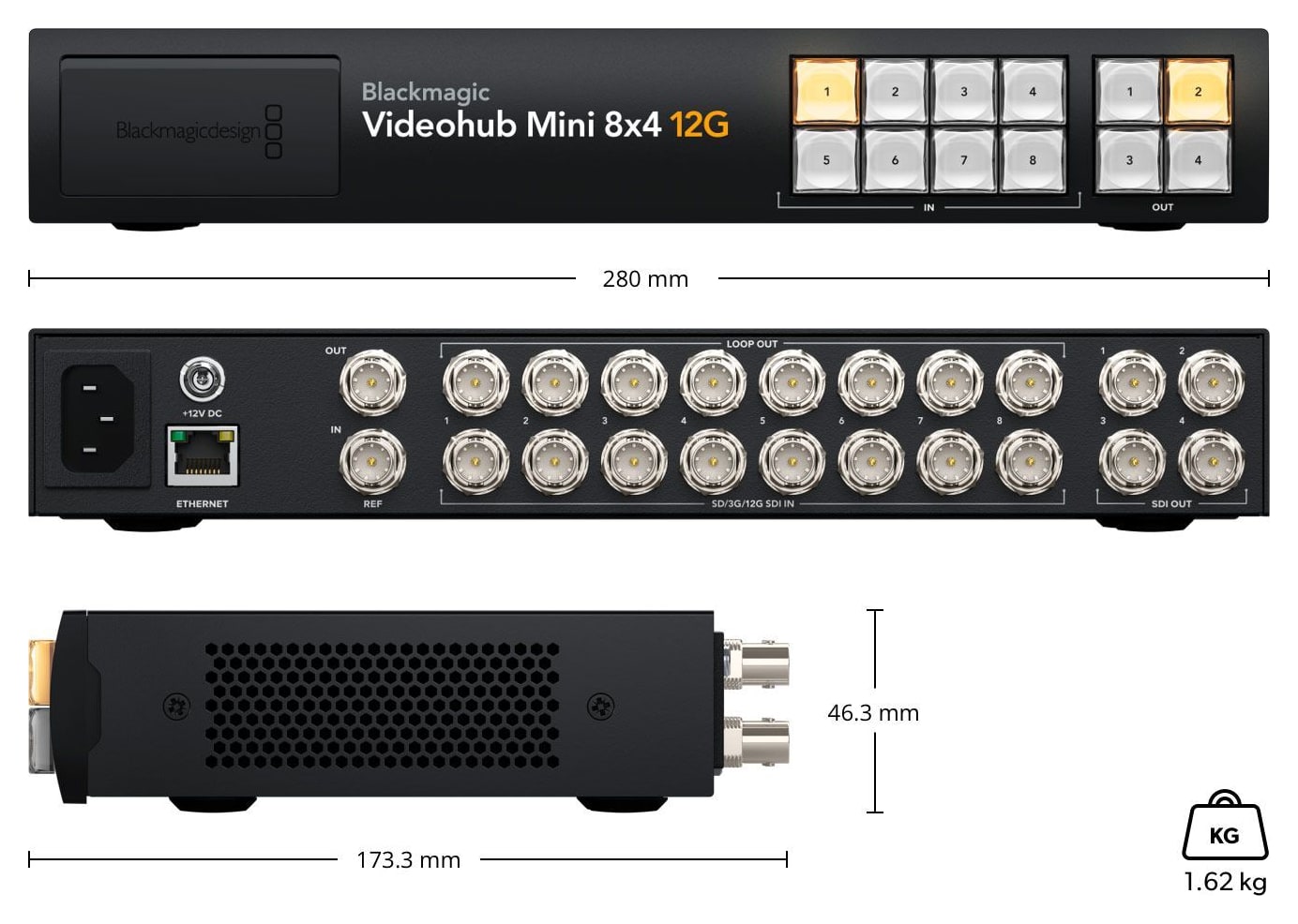 Blackmagic Videohub Mini 8x4 12G – Mere in teža