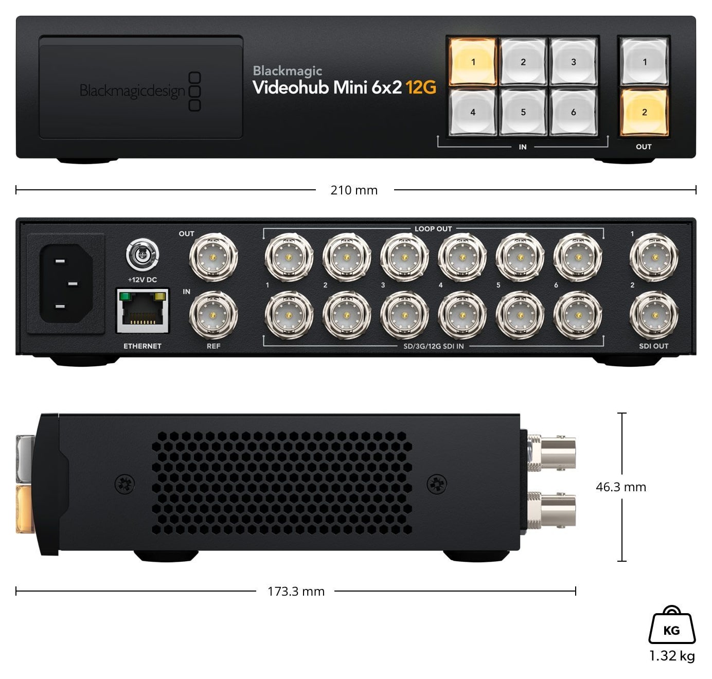 Blackmagic Videohub Mini 6x2 12G – Mere in teža