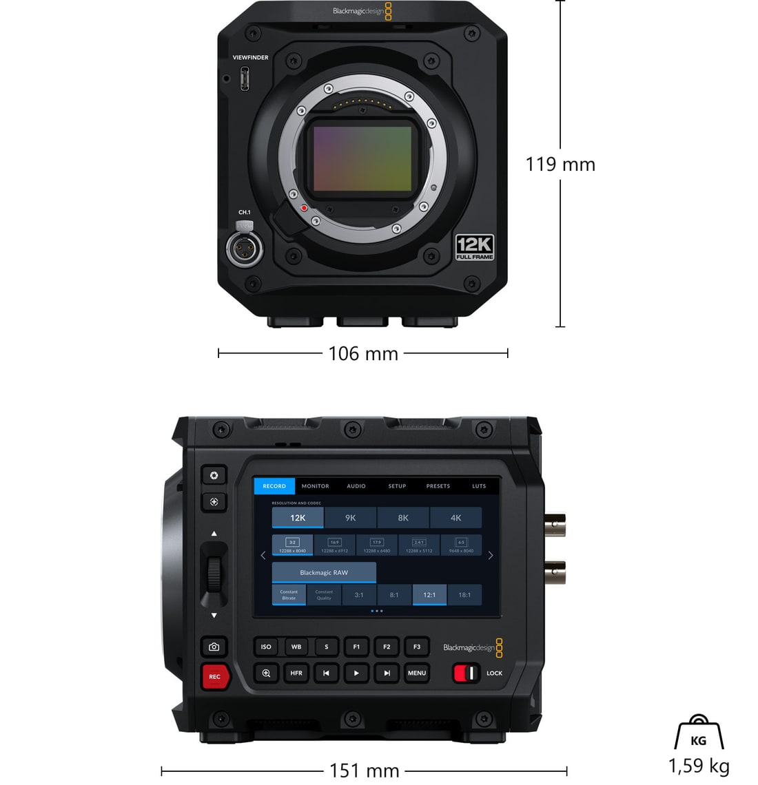 Blackmagic PYXIS 12K (L-Mount) – Mere in teža