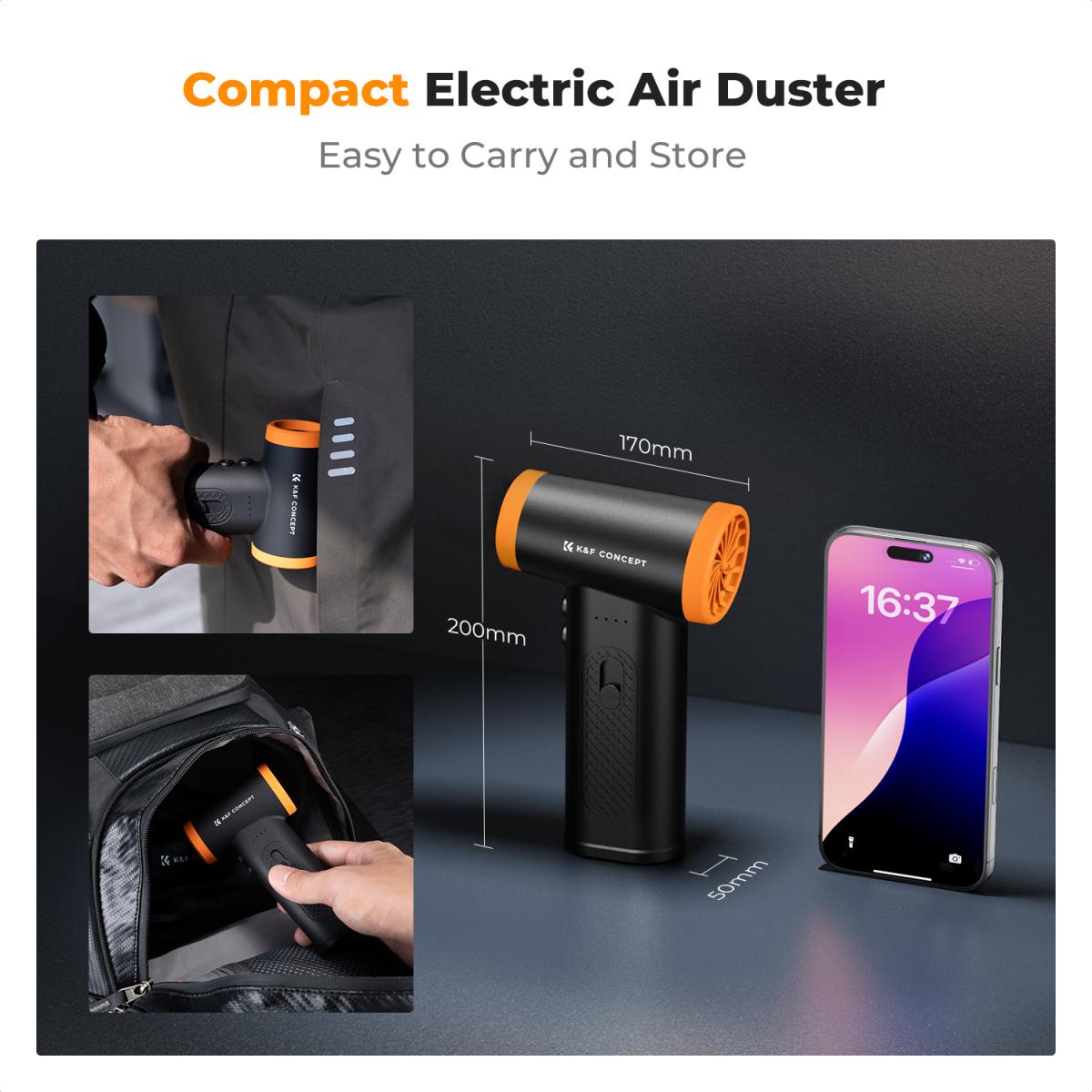 K&F Concept 12-1 Brushless Compressed Air Duster, 3 Gear Adjustable, Super Wind Power,Rechargeable&Portable,for Deep Computer Clean, Keyboard, Car Dry, Home - Replace Compressed Air Cans