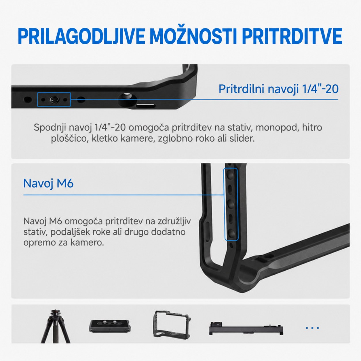 Shema pritrditve 1/4″-20 in M6