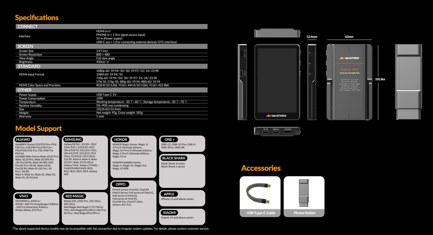AVMATRIX VM40 při použití se smartphonem