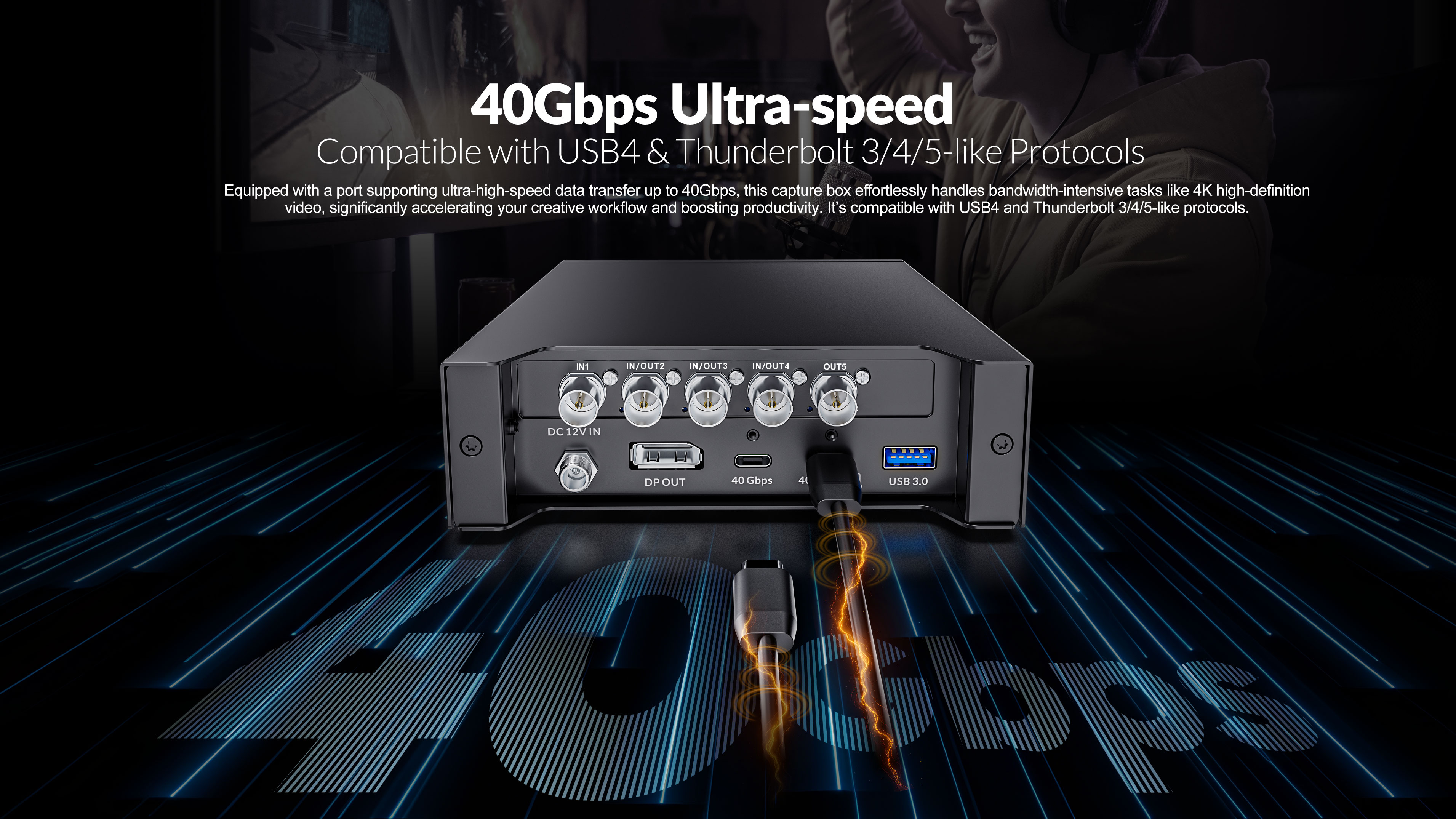 AVMATRIX TB-BOX zadní konektivita 40 Gb/s