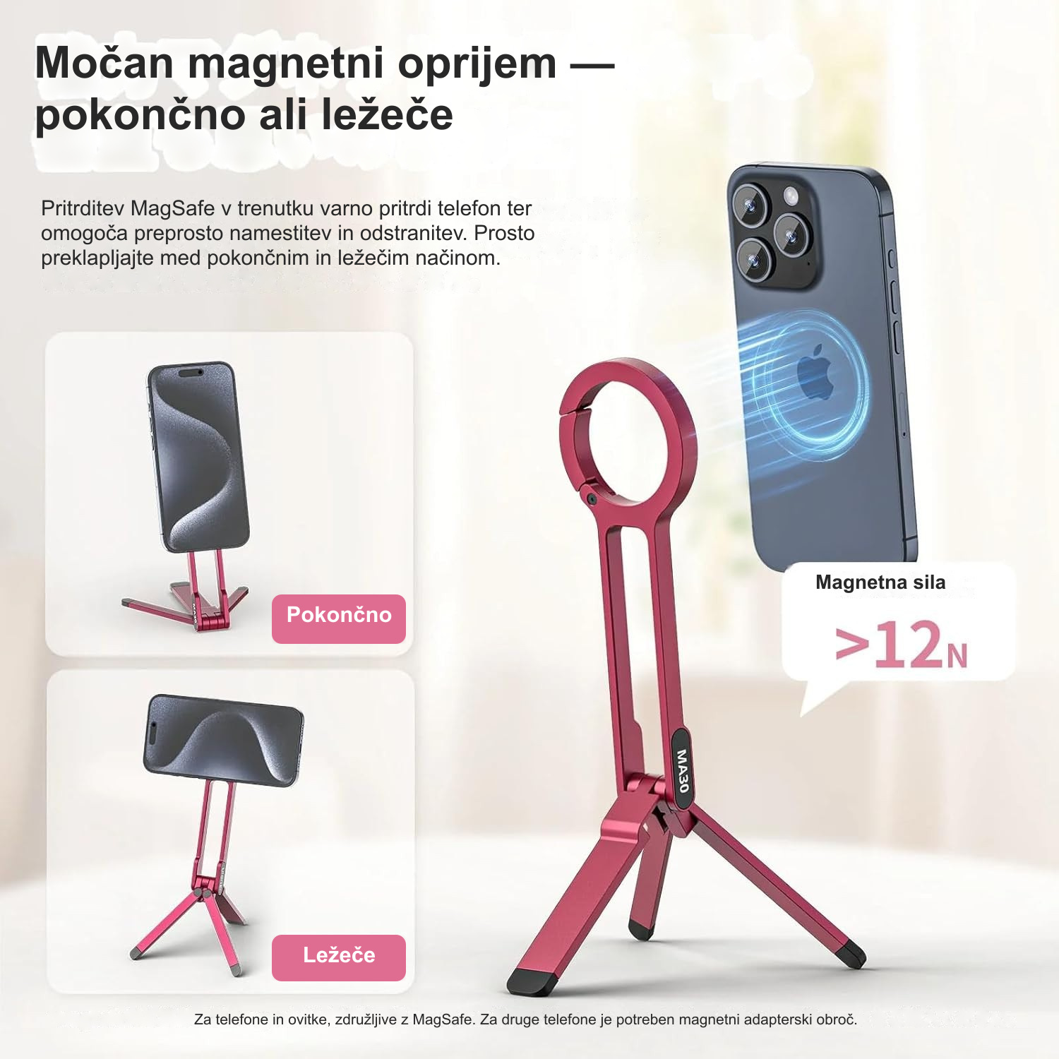 Močan magnetni oprijem — pokončno ali ležeče