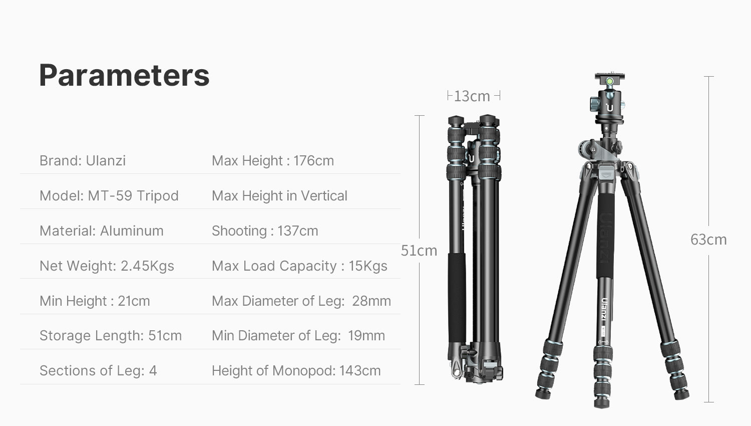 Ulanzi MT-59 Multifunction Aluminum Alloy Camera Monopod Tripod