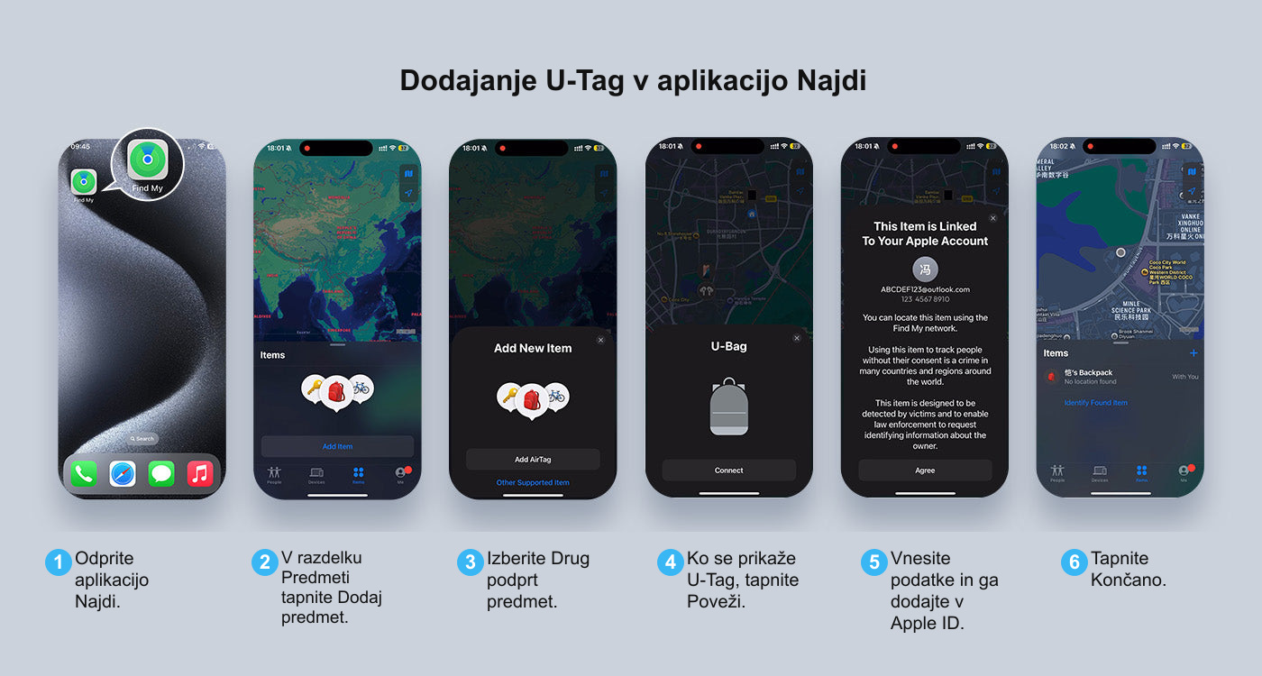 Dodajanje U-Tag v aplikacijo Najdi