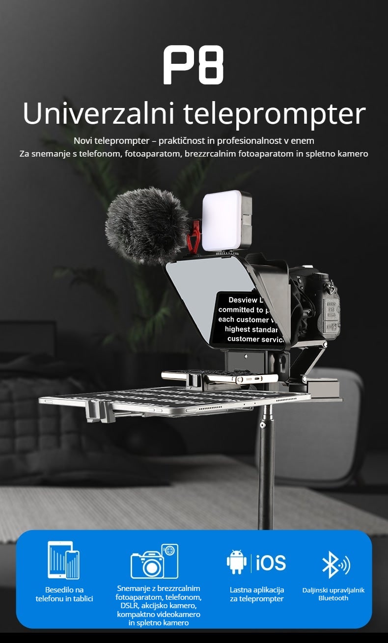 En teleprompter za telefon in fotoaparat