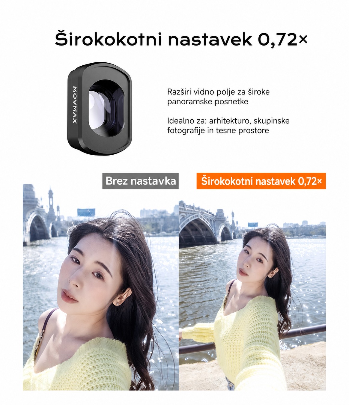 Nastavek MOVMAX 0,72× na kameri DJI Pocket 3