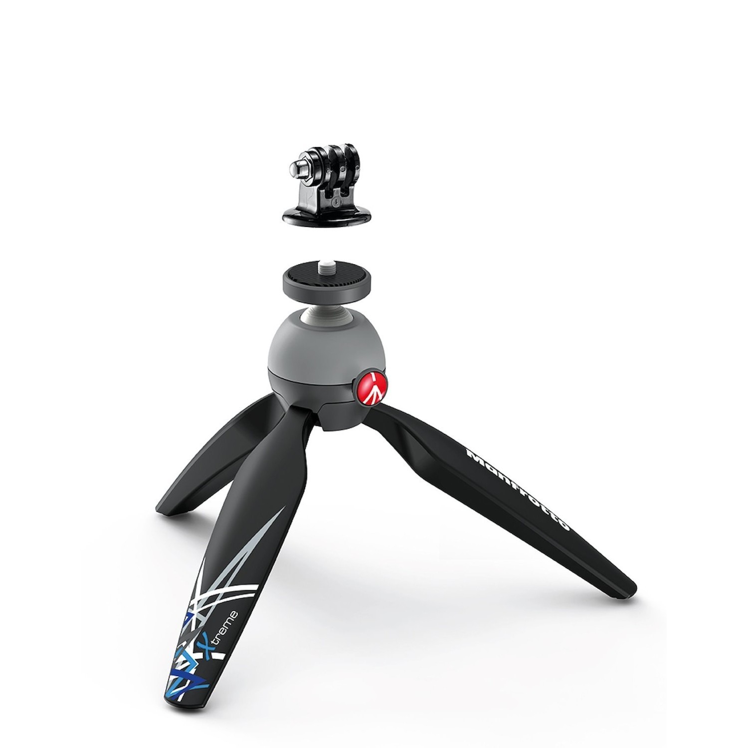 Stojalo Manfrotto PIXI Xtreme in priloženi odstranljivi adapter GoPro
