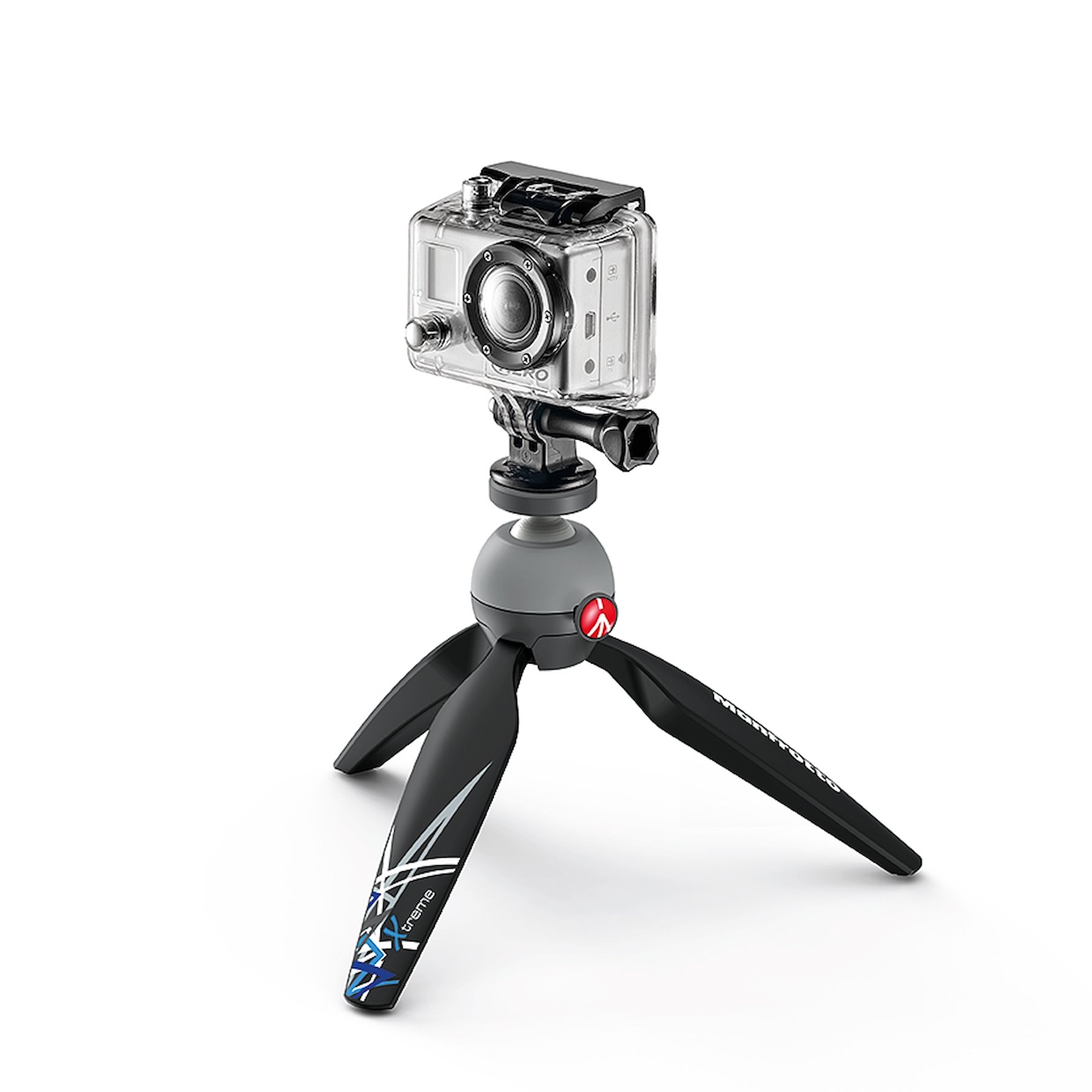 PIXI Xtreme na mizi s ponazoritveno kamero GoPro, ki ni priložena