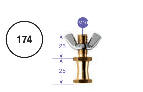 Risba modela Manfrotto 174 z oznako M10 in dvema merama 25 mm