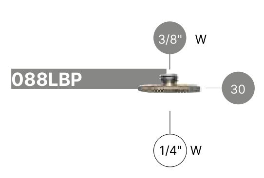 Risba proizvajalca 088LBP: zunanji navoj 3/8, notranji 1/4 in prirobnica 30 mm