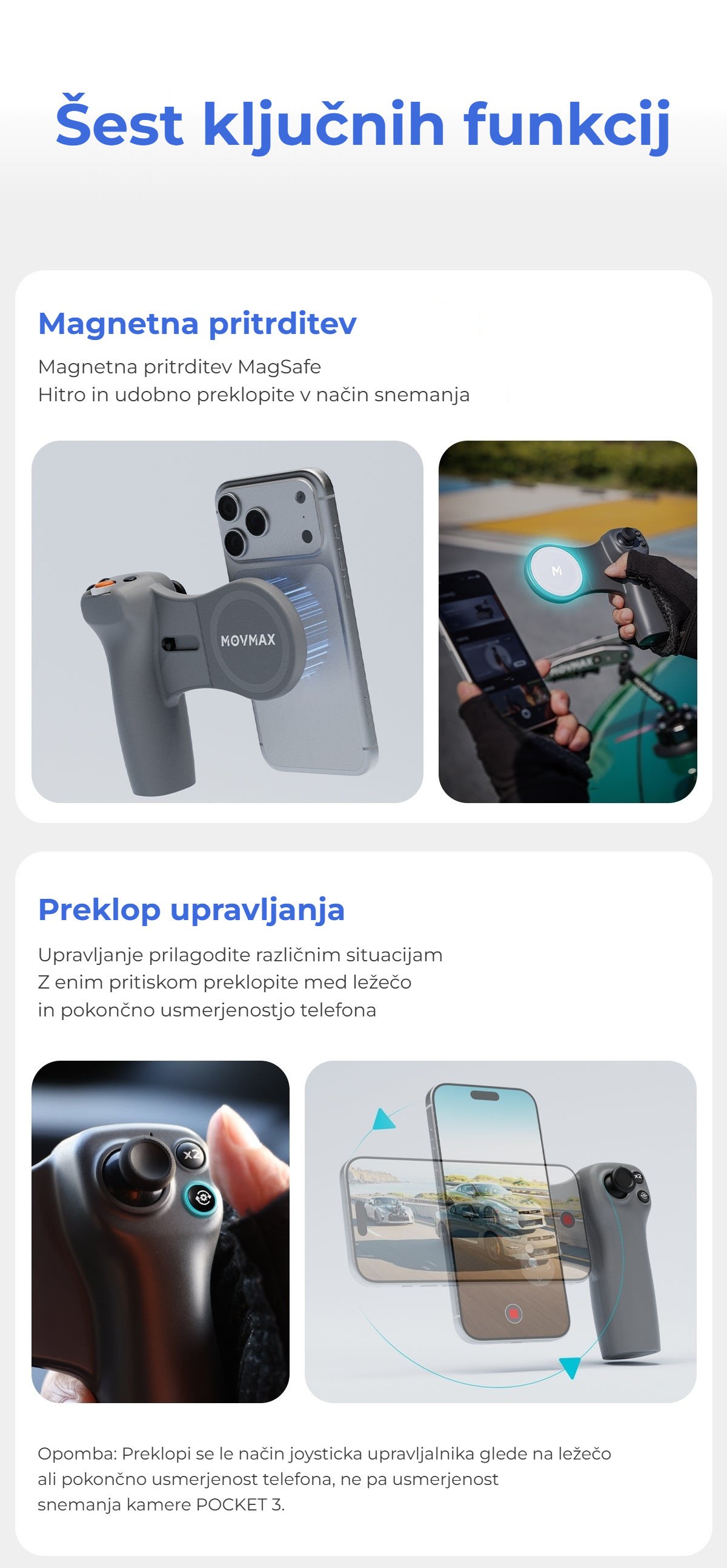 Magnetna pritrditev in preklop upravljanja