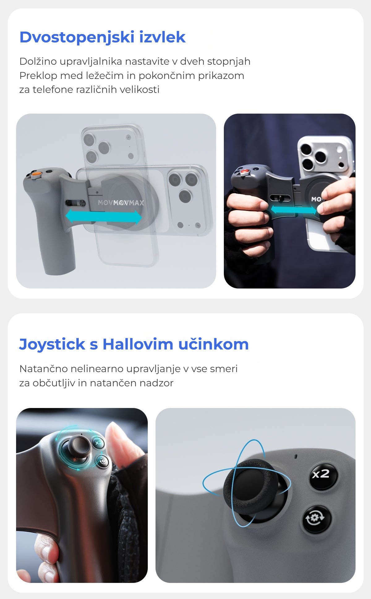 Dvostopenjski izvlek in Hallov joystick