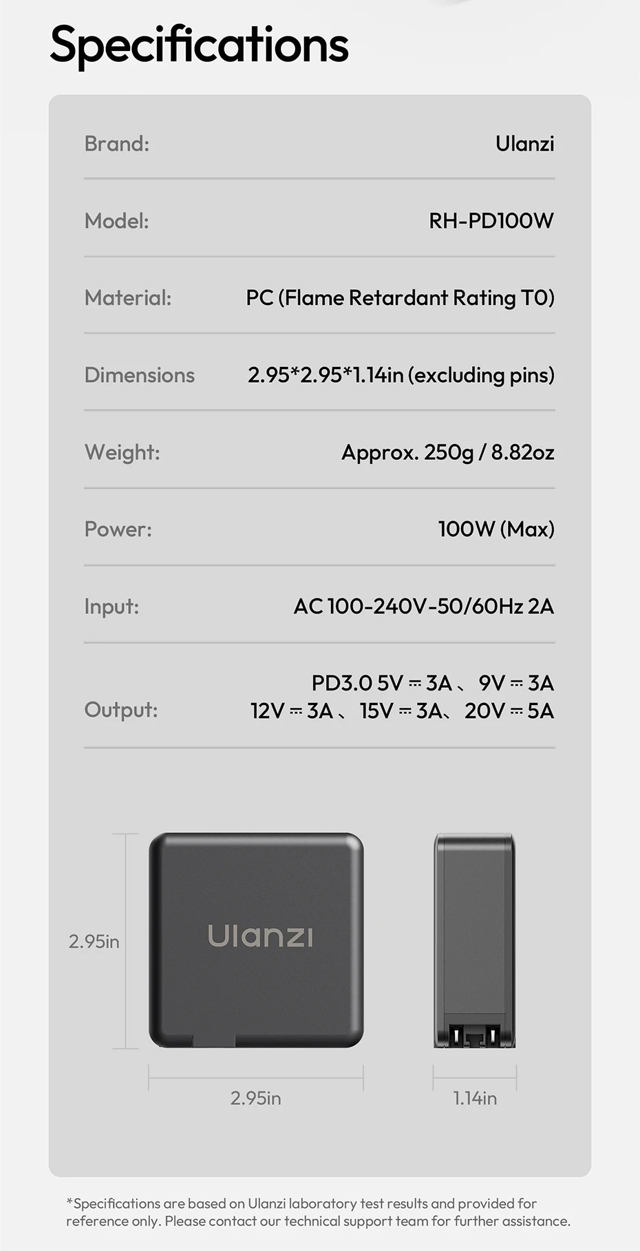 Tehnični podatki Ulanzi RH-PD100W
