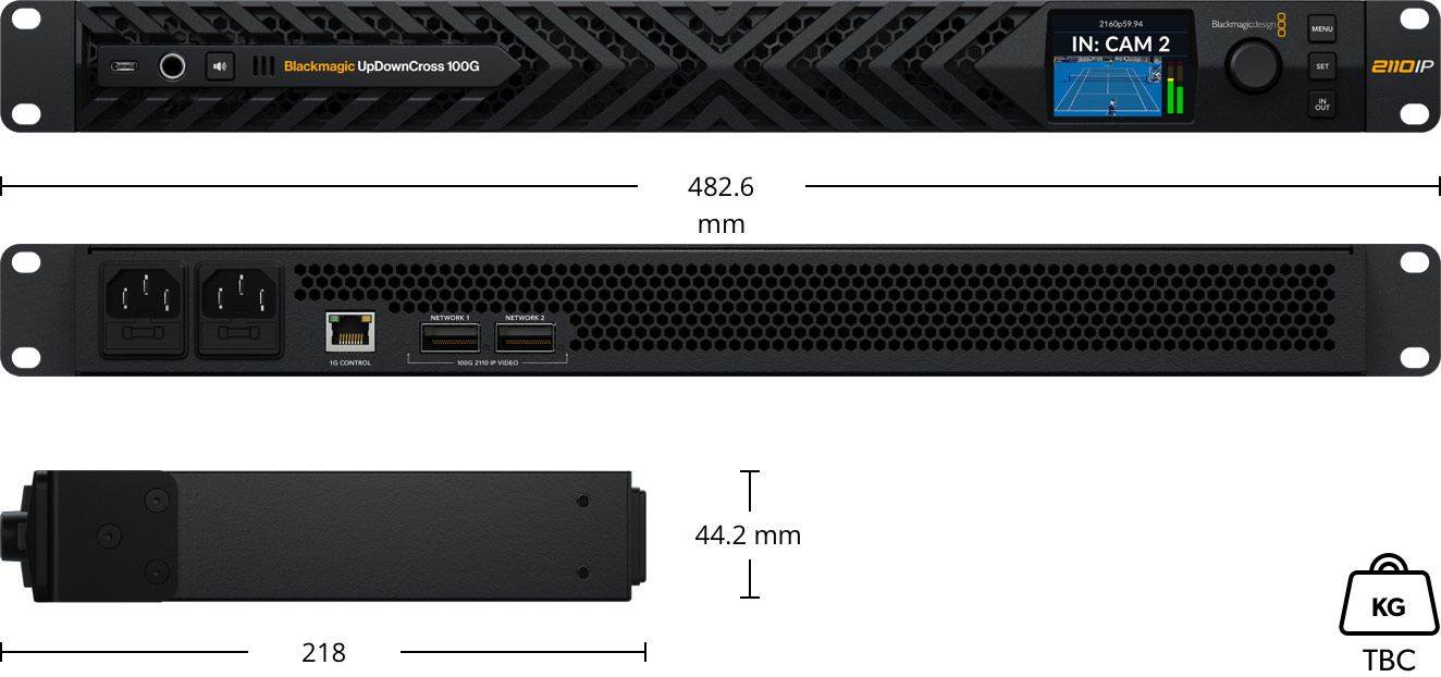 Mere in 1U zasnova Blackmagic UpDownCross 100G