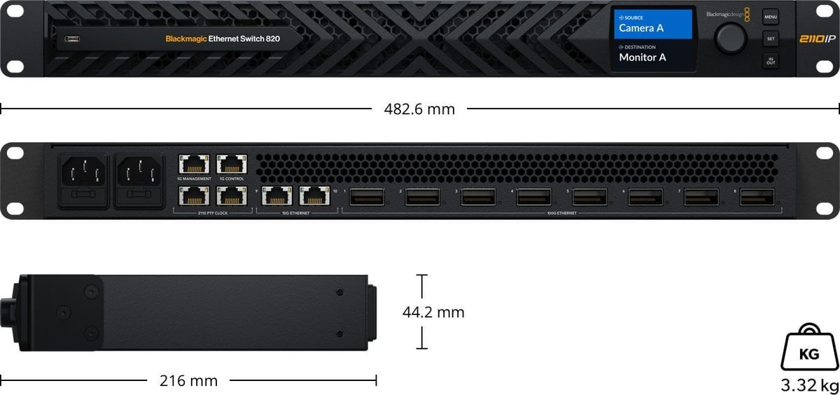 Blackmagic Ethernet Switch 820 – Mere in teža