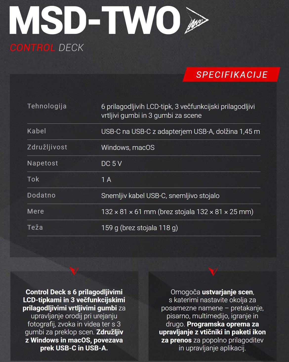 Mars Gaming MSD-TWO – Tehnični podatki na kratko