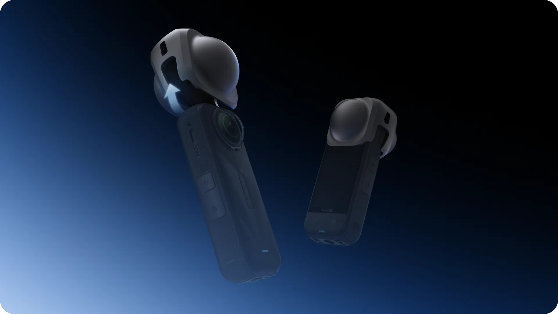 Krytka Insta360 nasazená na kameru s chrániči objektivů
